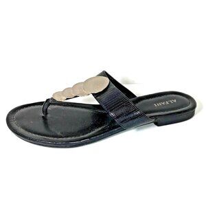 Alfani Womens Sz 8.5 HARLQUIN Open Toe Casual Slide Sandals, Black silver thong